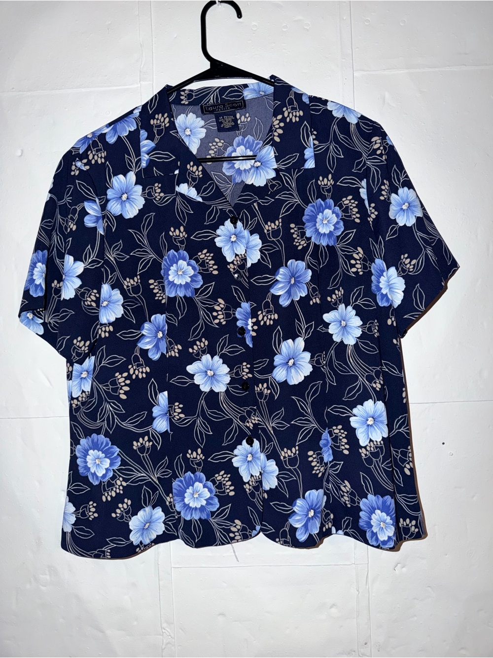 Laura Scott Navy Floral Button-Front Top